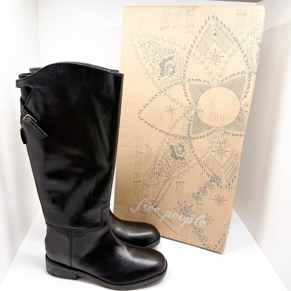 Free People Everly Equestrian Riding Boots Black Leather Tall Zip Size 7 / 38 - Picture 1 of 10